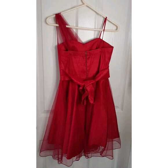 Vintage Rory Mini Red Evening Dress Mesh Glitter Shell /Broche. Measure 30".b52 - Picture 2 of 6